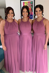 Weitese Dress Halter Blue Chiffon A-line Long Bridesmaid Dress Formal Wear Dresses