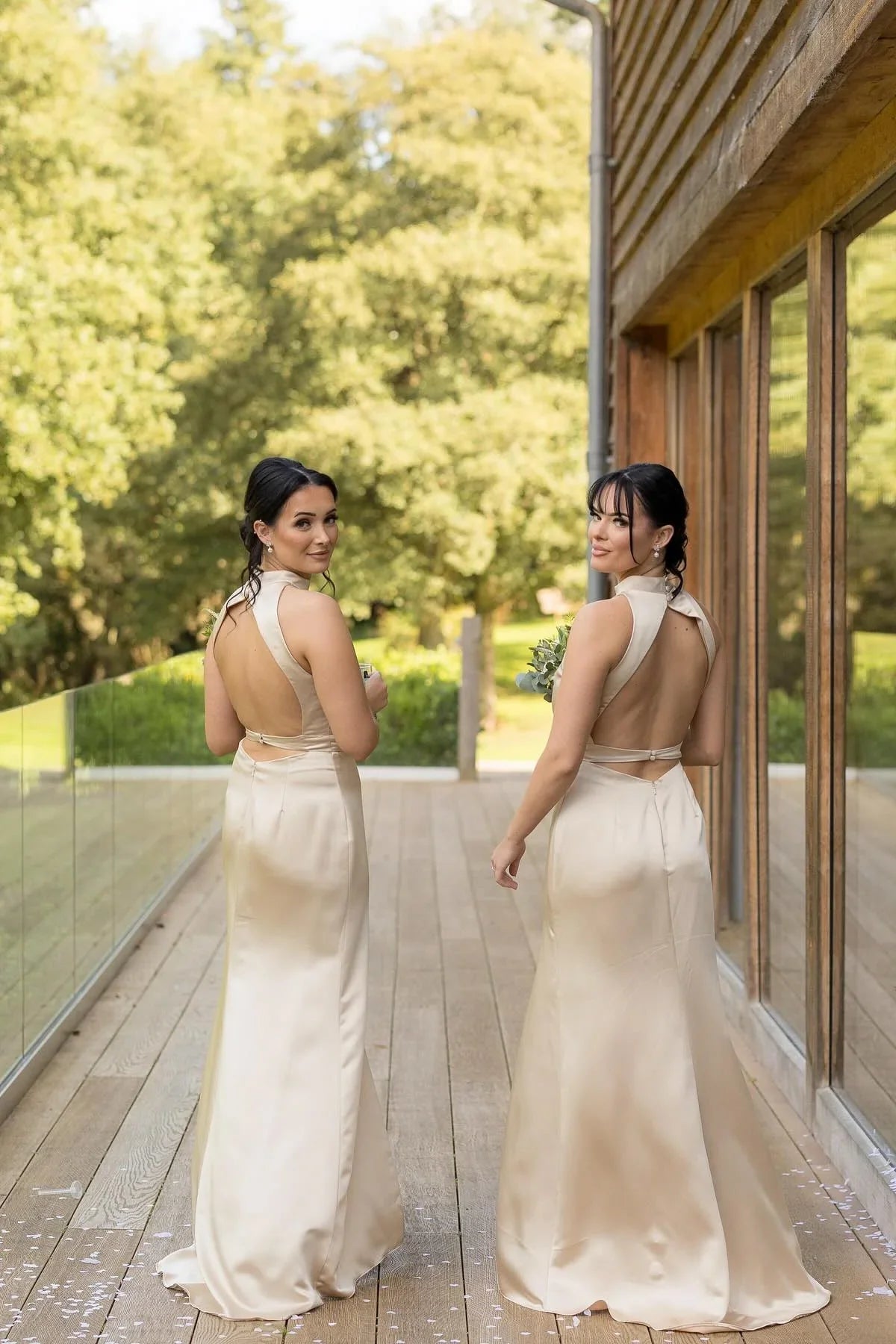 Weitese Dress High Neck Champagne Sheath Long Bridesmaid Dress Formal Wear Dresses