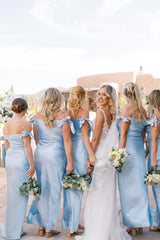 Weitese Dress Off the Shoulder Light Blue Sheath Bridesmaid Dress Formal Wear Dresses