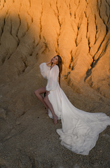 Weitese Dress Romantic Wedding Dress With Long Sleeves Long Train Wedding Dress Chiffon Bridal Gown Off White Color Wedding Dress