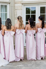 Weitese Dress Strapless Fuchsia Sheath Long Party Dress with Bow Back Bridesmaid Dress Formal Wear Dresses
