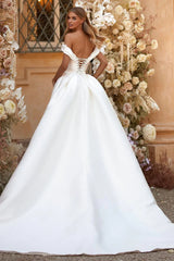 Weitese Prom Dress In Store Divine A-line Off-the-Shoulder Romantic Satin Wedding Dress Backless Dress For Wedding