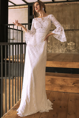 Weitese Prom Dress In Store Eternity Lace Mermaid Boatneck Wedding Dress Long Sleeves Backless Dress For Wedding