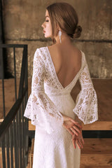 Weitese Prom Dress In Store Eternity Lace Mermaid Boatneck Wedding Dress Long Sleeves Backless Dress For Wedding