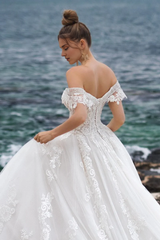 Weitese Prom Dress In Store Off-the-shoulder Strapless A-line Wedding Dress With Overlength Train Dress For Wedding