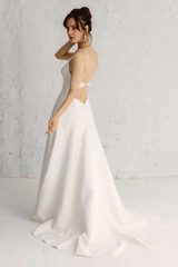 Weitese Prom Dress In Store Spaghetti Straps Eternal Happiness A-line Backless Wedding Dress With Long Train Dress For Wedding
