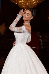 Long Sleeves Off-the-Shoulder Wedding Dress with Lace