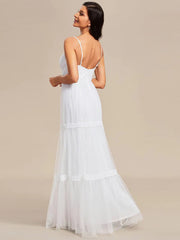 Spaghetti Strap Lace Embroidery A-Line Tulle Romantic Wedding Dress