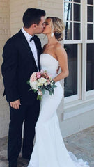 Simple White Mermaid Strapless Beach Summer Satin Wedding Dresses