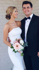Simple White Mermaid Strapless Beach Summer Satin Wedding Dresses