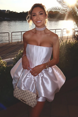 White Satin Strapless Corset Bubble Homecoming Mini Dress