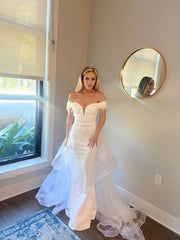 Mermaid Off Shoulder Appliques Wedding Reception Dress with