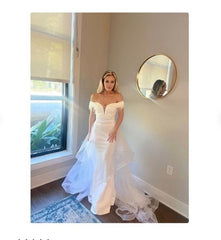 Mermaid Off Shoulder Appliques Wedding Reception Dress with