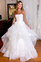 Simple White Corset A-Line Wedding Dress with Appliques