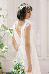 Chiffon Wedding Dress Cowl neck Wedding Dress Flowing Wedding Gown  A-line Dress  Open Back  Floor Length Dress