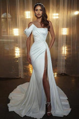 White Mermaid Wedding Dresses With Glitter One Shoulder Sleeveless