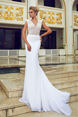 Wedding Dresses V-Neck Open Back Chiffon Bridal Gowns