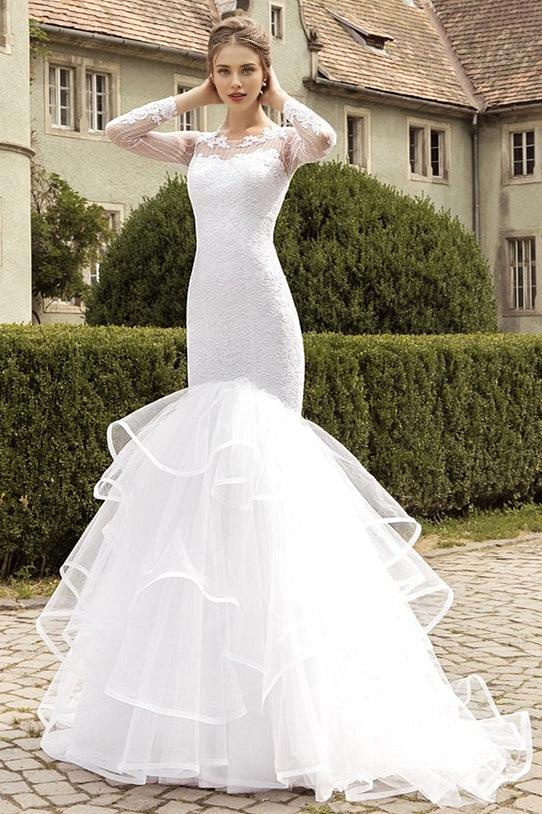 Lace Appliques Wedding Dress Mermaid Long Sleeve Bridal Gowns