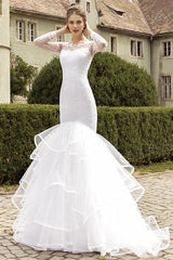 Lace Appliques Wedding Dress Mermaid Long Sleeve Bridal Gowns