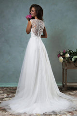 Lace Applique Bride Dress Latest Sweep Train Summer Beach Wedding Dress