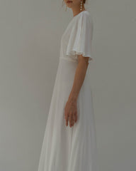 Floor Length Dress Satin Wedding Dress Flutter Sleeves Dress