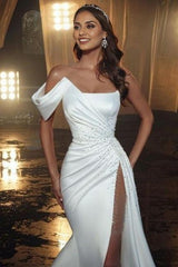 White Mermaid Wedding Dresses With Glitter One Shoulder Sleeveless
