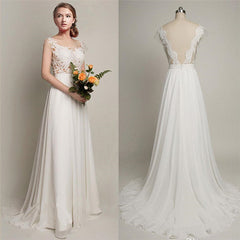 White Wedding Dress Lace Chiffon Open Back Bridal Shower Dress