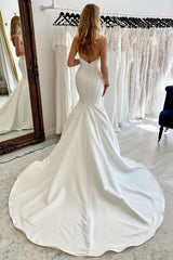 White Strapless Satin Long Mermaid Wedding Dress