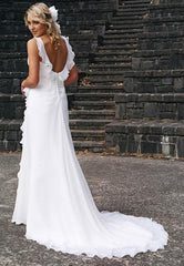 V-neck Chiffon Wedding Dress Summer Beach Ruffles Sleeveless Bridal Dresses