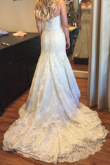 Mermaid Strapless Wedding Dress Lace Tiered Bridal Gowns