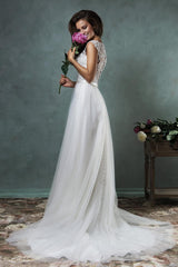 Lace Applique Bride Dress Latest Sweep Train Summer Beach Wedding Dress