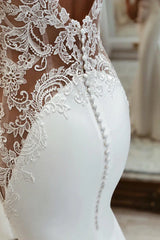 White Long Mermaid Boho Wedding Dress with Appliqued