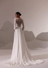 White Floral Embellished Strapless Wedding Gown with 3D Flower Appliqués and Train