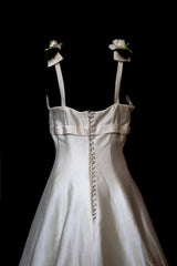 The Little Romantic Detail Vintage A-line Wedding Dress In Silk Mikado Ivory Silk Wedding Dress Bow And Flower