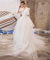 V Neck Tulle Lace Long Wedding Dress Lace Bridal Dress