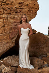 Two Piece Wedding Coret Dress White Satin Corset and Maxi Skirt Corset Bustier Top and Long Perl Skirt