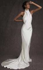 Backless High Neck Mermaid Wedding Dress