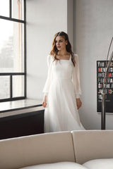 BeautifulSquare neck White wedding dress with sleeves