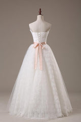 Lace Sash Wedding Dresses Lace-Up Bowknot Sleeveless Bridal Gowns