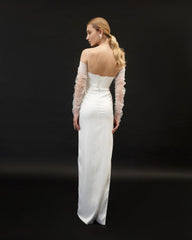 Minimalistic Wedding Dress With Sleeves Off-shoulder Minimalistic Wedding Dress Elegant Satin Wedding Dress