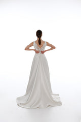 Elegant Satin Wedding Dress With Floral Lace Open Back Simple Wedding Dress A-line Modest Wedding Dress Ballgown Wedding Dress