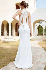 Ivory Halter Satin Open Back Mermaid Wedding Dress TN406