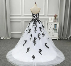 Weitese Formal Women's Dresses Strapless Beautiful White and Black Long Prom Dress Ball Gown Wedding Dress Prom Clothing