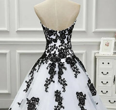 Weitese Formal Women's Dresses Strapless Beautiful White and Black Long Prom Dress Ball Gown Wedding Dress Prom Clothing