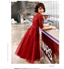 Wine Red Short Sleeves Lace and Tulle Lovely Homecoming Dress, Wine Red Prom Dress Party Dress