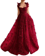 Long Tulle Prom Dress with 3D Butterflies Floor Length Formal Evening