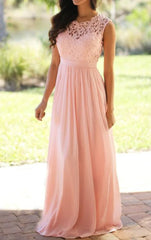 Elegant Simple Lace Chiffon Long Bridesmaid Dress