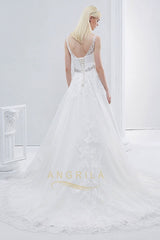A-line V-neck Sleeveless Beading Wedding Dresses