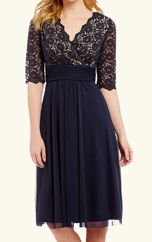 Half Sleeves V Neck Lace Mother of the Brides Dress