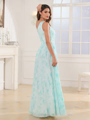 One-Shoulder Chiffon Max Dresses with Slit Minty Cloud